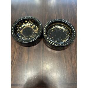 Waylande Gregory Fused Glass Art Deco Bowl Ashtray Black & Gold With Postcard